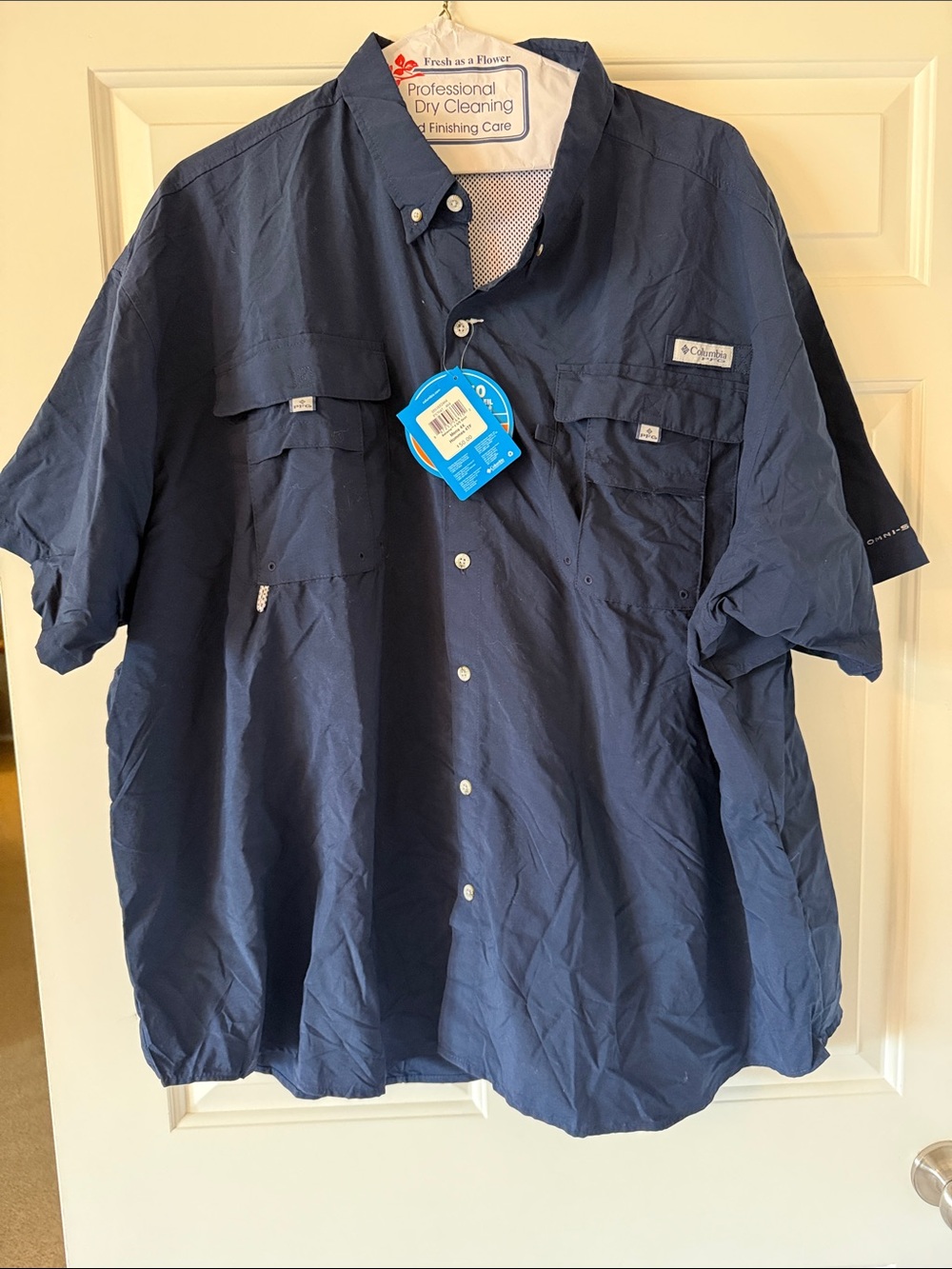 Columbia Short Sleeve Button PFG Shirt - Navy Blue